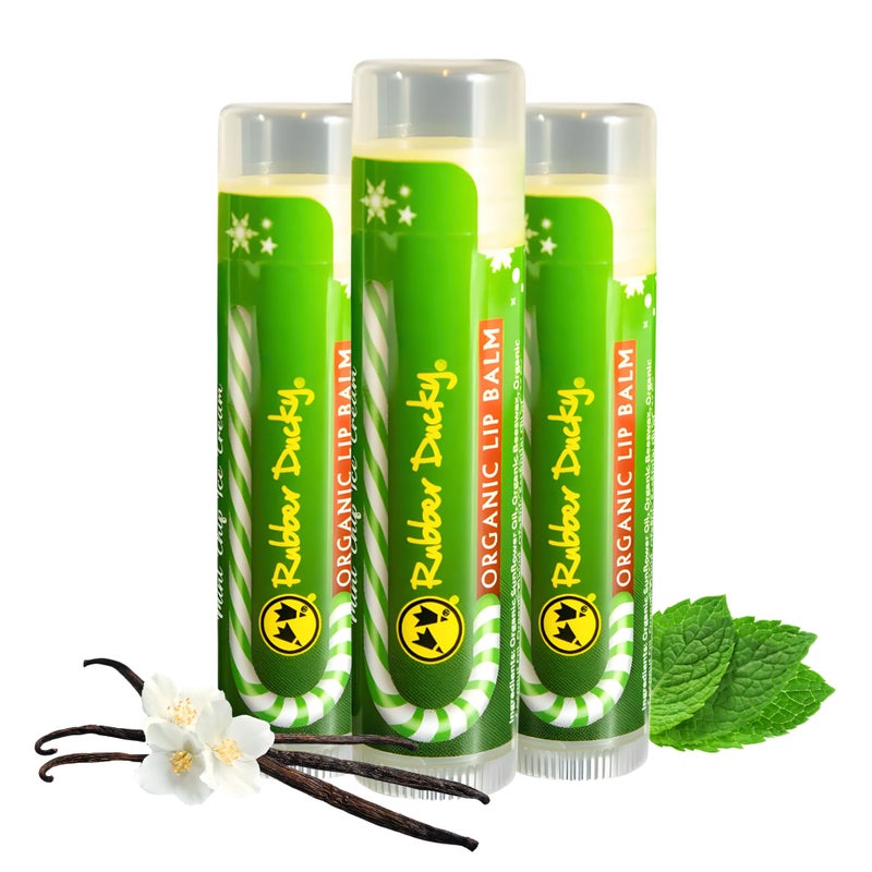 Rubber Ducky - Lip Balm, Candy Cane Vanilla Mint Flavor - Organic & Minty Moisturizer for Dry & Chapped Lips, Christmas Stocking Stuffer & Winter Holiday Gifts, Natural Lip Hydration (3-PACK) - Image 1
