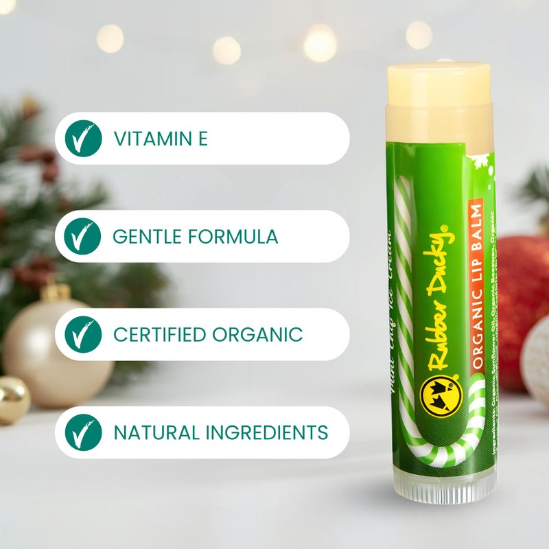 Rubber Ducky - Lip Balm, Candy Cane Vanilla Mint Flavor - Organic & Minty Moisturizer for Dry & Chapped Lips, Christmas Stocking Stuffer & Winter Holiday Gifts, Natural Lip Hydration (3-PACK) - Image 4