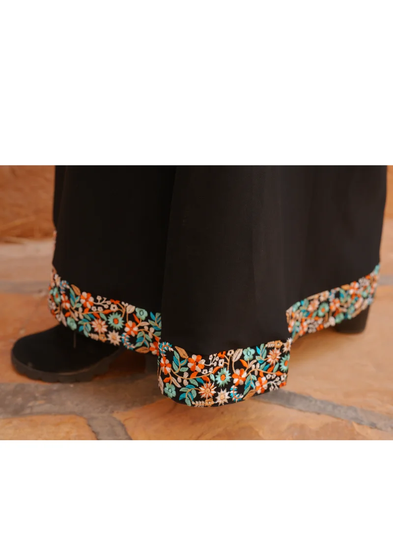 FASHION LINE Abaya Unique Design Open Black Sleeves Down Colour Lays, V-open