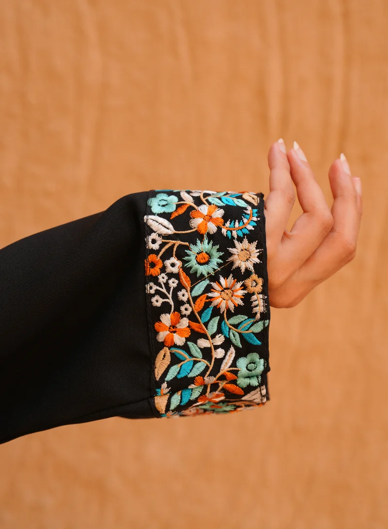 FASHION LINE Abaya Unique Design Open Black Sleeves Down Colour Lays, V-open