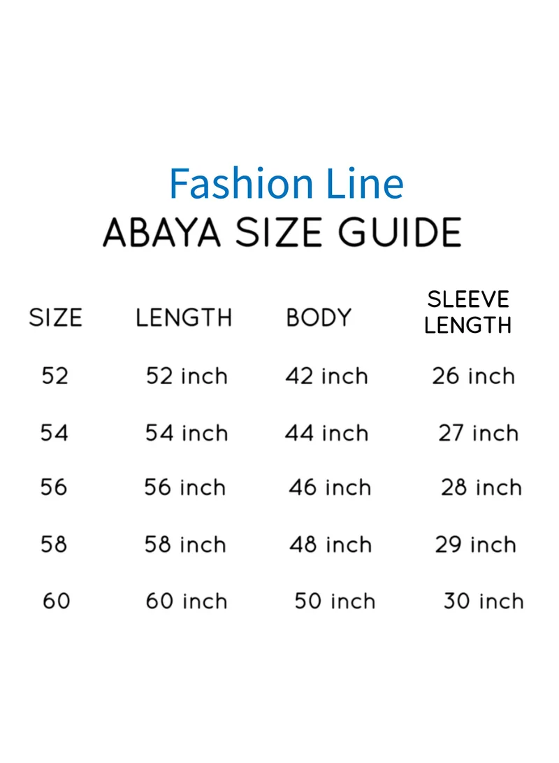FASHION LINE Abaya Unique Design Open Black Sleeves Down Colour Lays, V-open