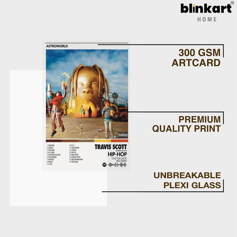 BLINKART BLINKART Travis Scott ASTROWORLD Music Album Songs Hanging Wall Art Work Photo Frames 13x10 inch Decor For Home Bedroom Living Room Aesthetics Spotify Song Link QR Code With Your Photo Frame  - Image 4