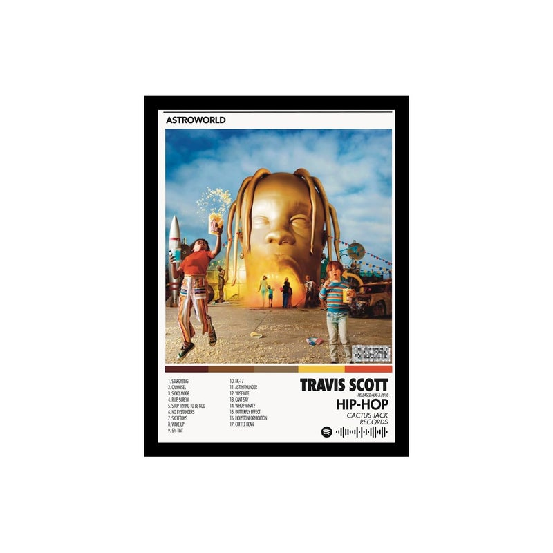 BLINKART BLINKART Travis Scott ASTROWORLD Music Album Songs Hanging Wall Art Work Photo Frames 13x10 inch Decor For Home Bedroom Living Room Aesthetics Spotify Song Link QR Code With Your Photo Frame  - Image 1