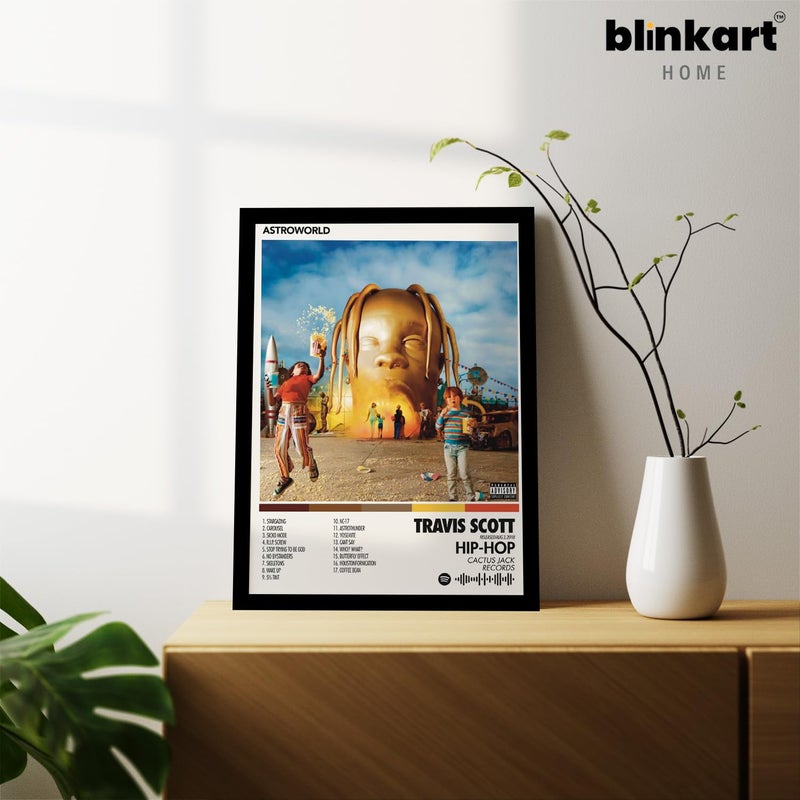 BLINKART BLINKART Travis Scott ASTROWORLD Music Album Songs Hanging Wall Art Work Photo Frames 13x10 inch Decor For Home Bedroom Living Room Aesthetics Spotify Song Link QR Code With Your Photo Frame  - Image 3