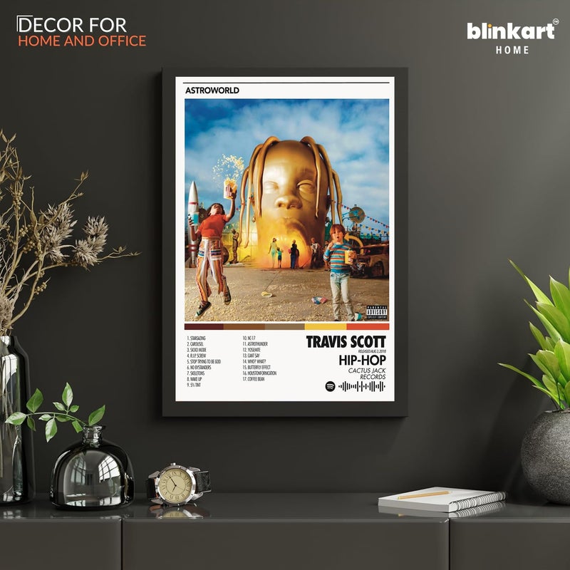 BLINKART BLINKART Travis Scott ASTROWORLD Music Album Songs Hanging Wall Art Work Photo Frames 13x10 inch Decor For Home Bedroom Living Room Aesthetics Spotify Song Link QR Code With Your Photo Frame  - Image 5