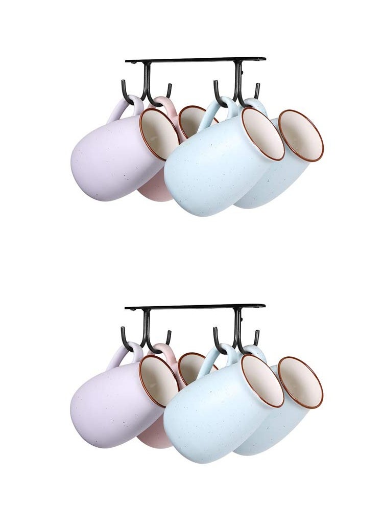 Excefore - Mug Rack Under CabinetCoffee Cup Holder8 Mugs Hooks Under Shelf Display Hanging Cups Drying Hook for Bar Kitchen UtensilsBlack - Image 1