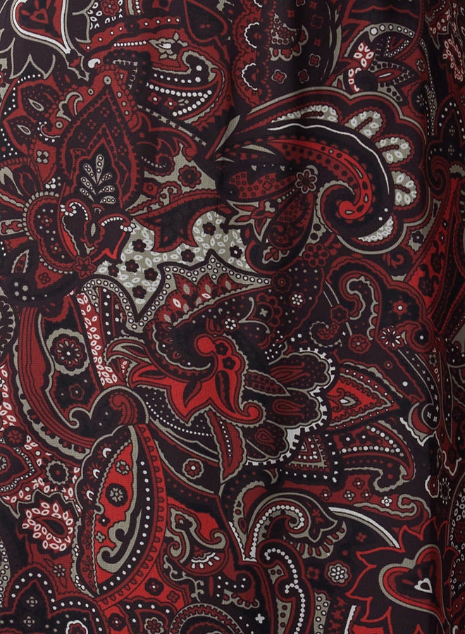 trendyol Red Shawl Patterned A-Line Angel Sleeve Lined Chiffon Midi Woven Dress - Image 3