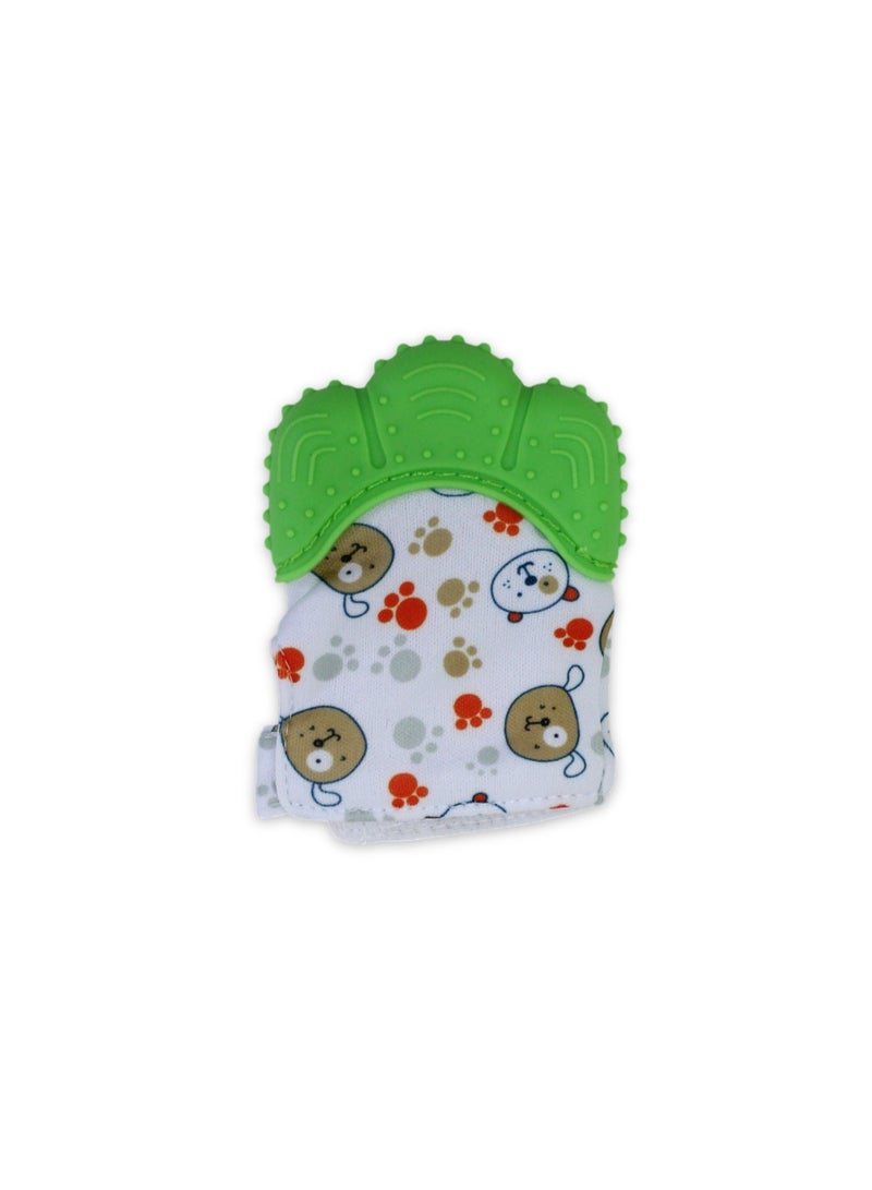 Smart Baby Gloves Teether – Green with Teddy Bear Print - Image 1