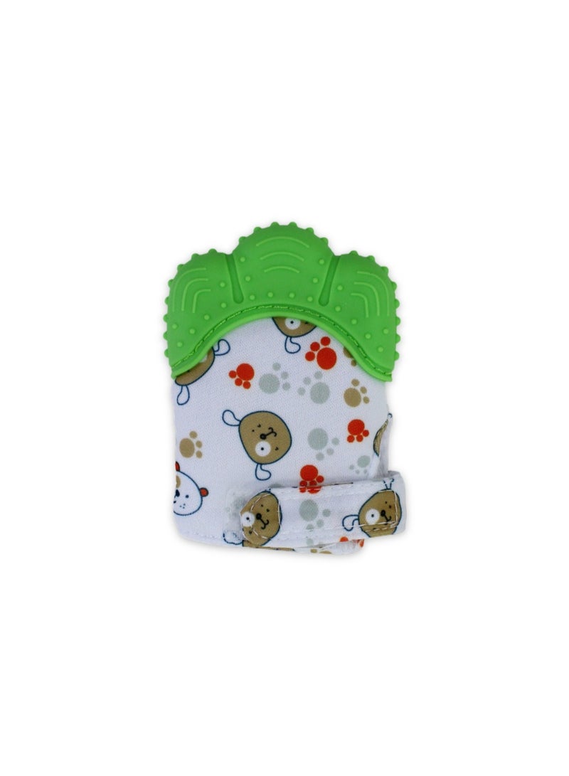 Smart Baby Gloves Teether – Green with Teddy Bear Print - Image 2