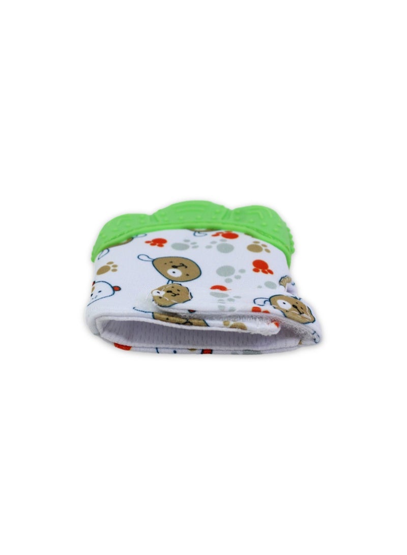 Smart Baby Gloves Teether – Green with Teddy Bear Print - Image 3