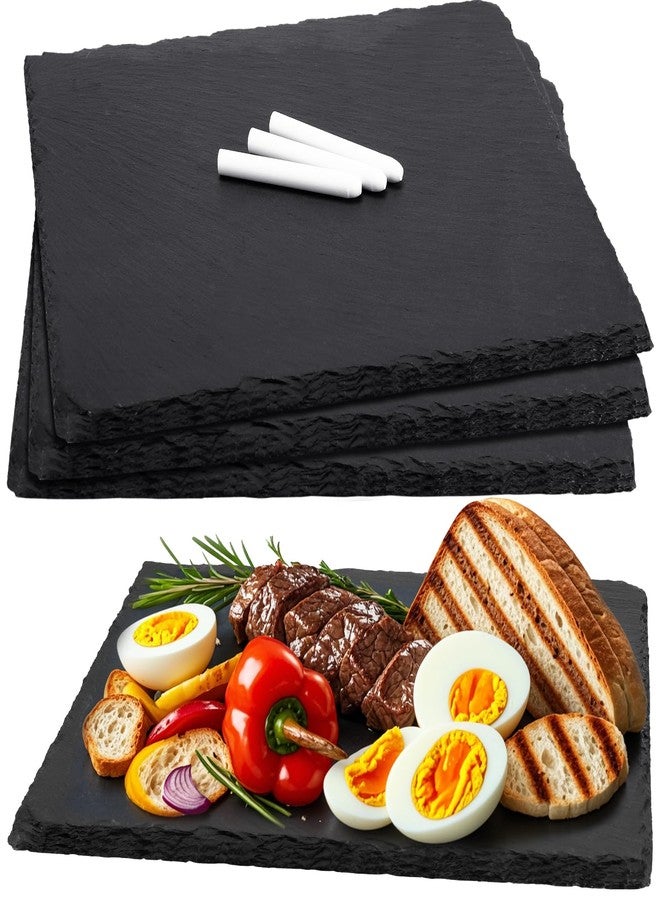 Enjamyo 4 Pack Slate Cheese Board,12" x 10" Charcuterie Boards with Soapstone Chalk,Slate Cheese Tray Serving Tray,Black Stone Plates for Appetizers Meat Fruit Sushi Dining Party - Image 1