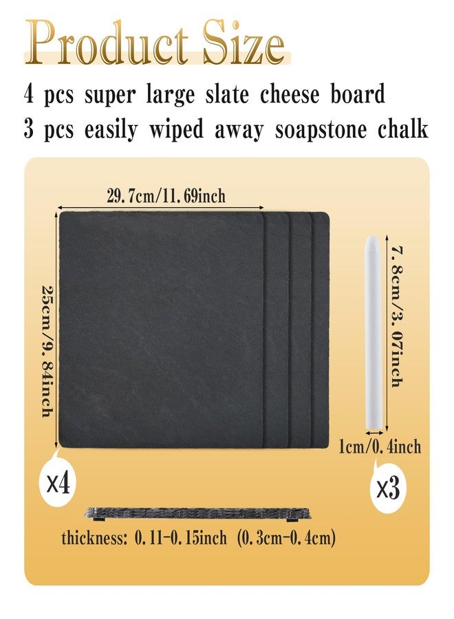 Enjamyo 4 Pack Slate Cheese Board,12" x 10" Charcuterie Boards with Soapstone Chalk,Slate Cheese Tray Serving Tray,Black Stone Plates for Appetizers Meat Fruit Sushi Dining Party - Image 2