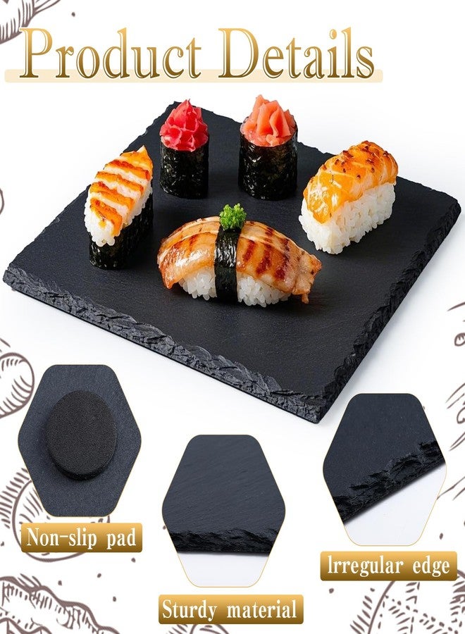 Enjamyo 4 Pack Slate Cheese Board,12" x 10" Charcuterie Boards with Soapstone Chalk,Slate Cheese Tray Serving Tray,Black Stone Plates for Appetizers Meat Fruit Sushi Dining Party - Image 4