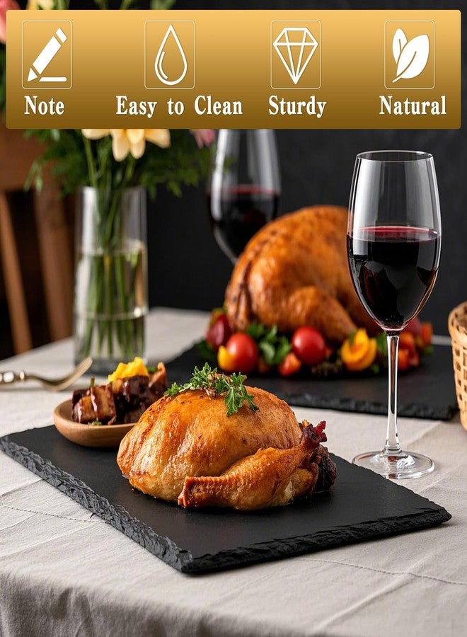 Enjamyo 4 Pack Slate Cheese Board,12" x 10" Charcuterie Boards with Soapstone Chalk,Slate Cheese Tray Serving Tray,Black Stone Plates for Appetizers Meat Fruit Sushi Dining Party - Image 3