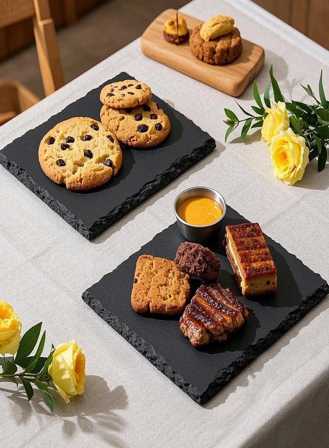 Enjamyo 4 Pack Slate Cheese Board,12" x 10" Charcuterie Boards with Soapstone Chalk,Slate Cheese Tray Serving Tray,Black Stone Plates for Appetizers Meat Fruit Sushi Dining Party - Image 5