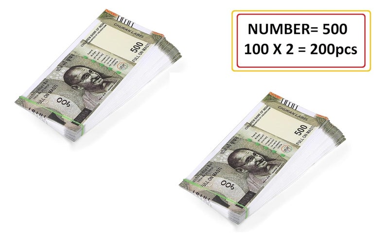 LASERBOT Currency (Number 100 X 2 =200 Each) for Kids Denomination Learning Money (ONLY 500 NAKLI Note) Artificial Playing Currency, Learn Money Skills- Multi Color (200) - Image 2