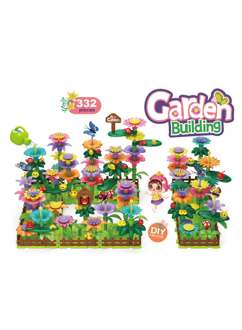 Athletiq مجموعة كتل بناء حديقة الزهور DIY، نشاط تعليمي لمرحلة ما قبل المدرسة، هدايا حديقة STEM رائعة للبنات والأولاد (332 قطعة) - Image 1