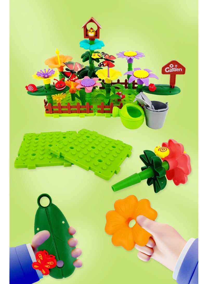 Athletiq مجموعة كتل بناء حديقة الزهور DIY، نشاط تعليمي لمرحلة ما قبل المدرسة، هدايا حديقة STEM رائعة للبنات والأولاد (332 قطعة) - Image 2