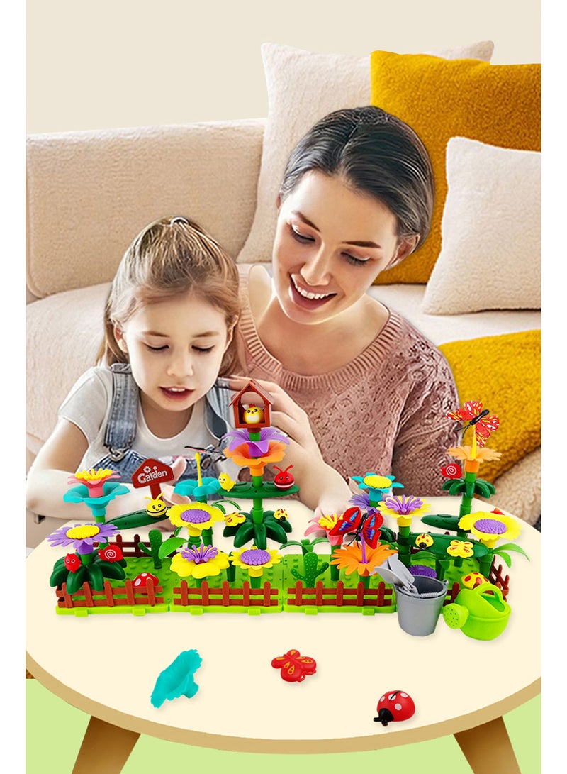Athletiq مجموعة كتل بناء حديقة الزهور DIY، نشاط تعليمي لمرحلة ما قبل المدرسة، هدايا حديقة STEM رائعة للبنات والأولاد (332 قطعة) - Image 3