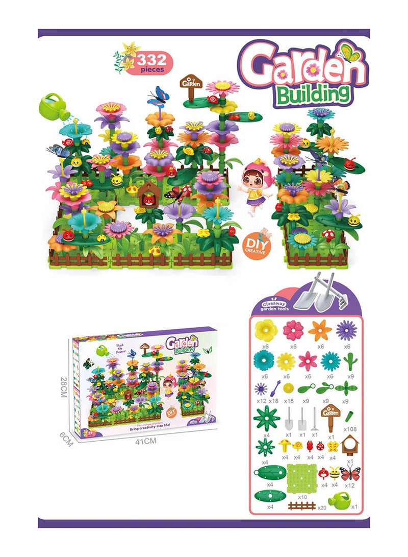 Athletiq مجموعة كتل بناء حديقة الزهور DIY، نشاط تعليمي لمرحلة ما قبل المدرسة، هدايا حديقة STEM رائعة للبنات والأولاد (332 قطعة) - Image 4