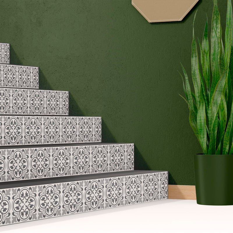 WALPLUS Peel and Stick Stair Riser Decals 15 Strips 39"" x 7.1"" Antique Pattern Tiles Stair Stickers Stair Decals Stair Risers Covers Wallpaper for Stairs Easy Installation Home Decor - Image 3