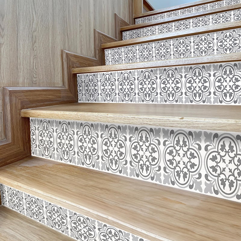 WALPLUS Peel and Stick Stair Riser Decals 15 Strips 39"" x 7.1"" Antique Pattern Tiles Stair Stickers Stair Decals Stair Risers Covers Wallpaper for Stairs Easy Installation Home Decor - Image 4