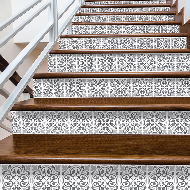 WALPLUS Peel and Stick Stair Riser Decals 15 Strips 39"" x 7.1"" Antique Pattern Tiles Stair Stickers Stair Decals Stair Risers Covers Wallpaper for Stairs Easy Installation Home Decor - Image 5