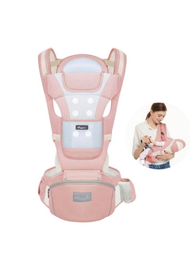 GGEROU Baby Wrap Carrier, Baby Hip Seat, All-In-One Baby Carrier, Lightweight and Breathable, Adjustable Baby Carrier,Pink  - Image 1