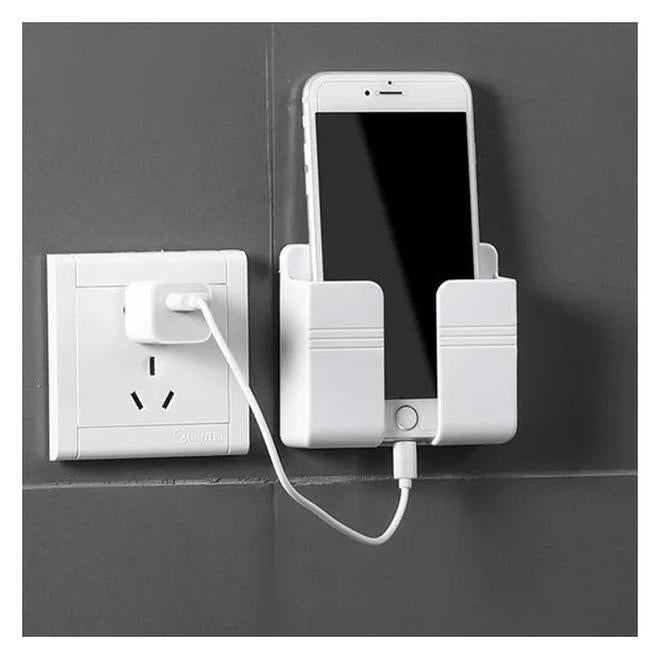 HEXABEX Wall Mount Phone Holder and Remote Holder Wall with 3M Adhesive, Phone Charger Stand, Damage-Free Charging Dock, Remote Control Storage Box for Bedroom, Kitchen, Office - Image 1