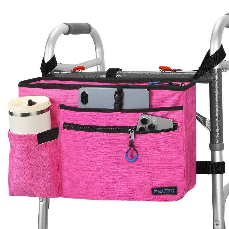 ZHCHG Walker Bag with Cup Holder, Walker Accessories for Seniors Detachable, Foldable Walker Basket with Big Capacity, Best Gift- Pink (Not Fit Rollator Walkers) - Image 1
