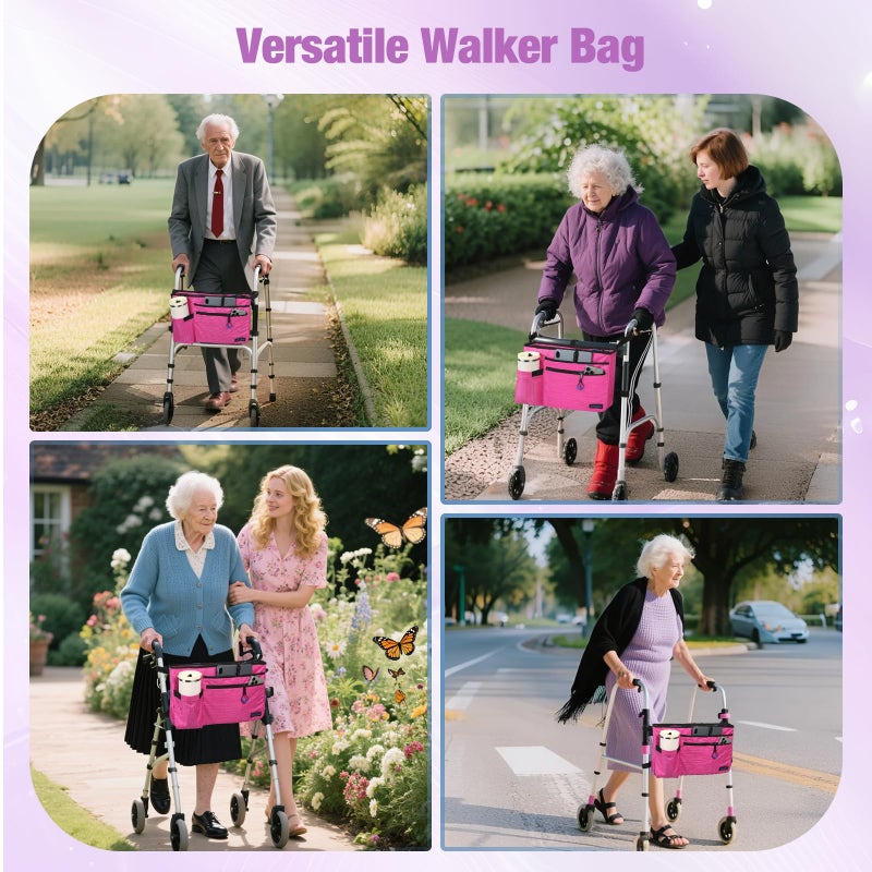 ZHCHG Walker Bag with Cup Holder, Walker Accessories for Seniors Detachable, Foldable Walker Basket with Big Capacity, Best Gift- Pink (Not Fit Rollator Walkers) - Image 3