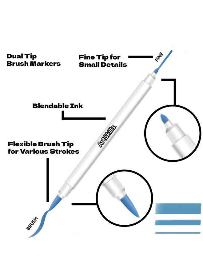 ArtSkills Dual Tip Fine & Brush Tip Markers For Adult Coloring Brush Markers 50Count  - Image 5