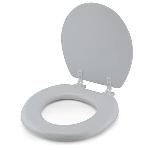 J&V Textiles Embroidered Soft Round Toilet Seat With Easy Clean & Change Hinge, Padded (White) - Image 2