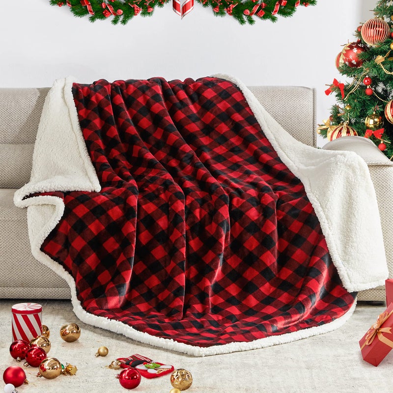 BEAUTEX Sherpa Fleece Throw Blanket  Super Soft Warm Buffalo Plaid Plush Blankets and Throws  Lightweight Cozy Fuzzy Blanket for Couch Sofa Bed (Red  50"" x 60"") - Image 4