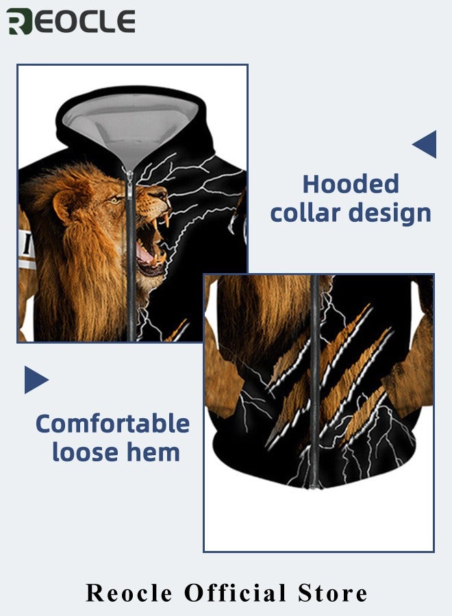 Men's 2 Pcs Hoodie Set Sweatshirt Suit 3D Printed Long Sleeve Hoodie with Zipper Trackpant Casual Suit