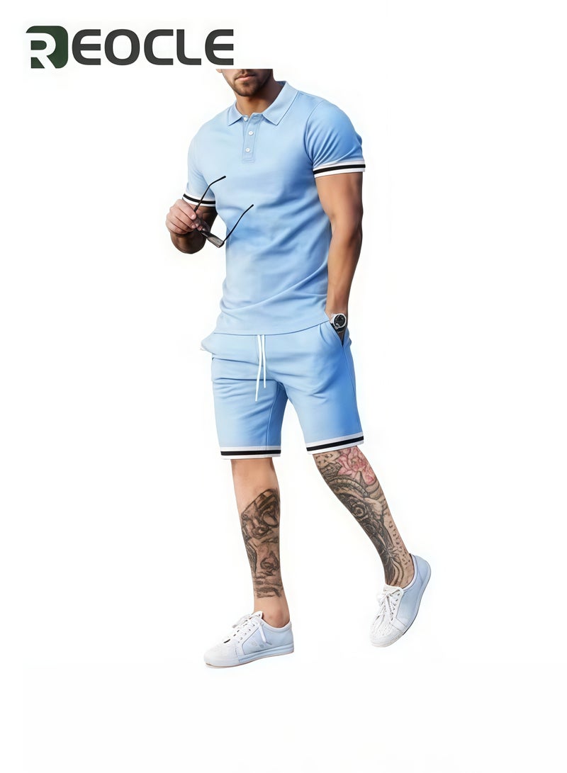 REOCLE Men's Polo Shirt and Shorts Set Summer Outfits Casual Button Down Short Sleeve Suit Shorts Tracksuit 2 Piece - Image 4