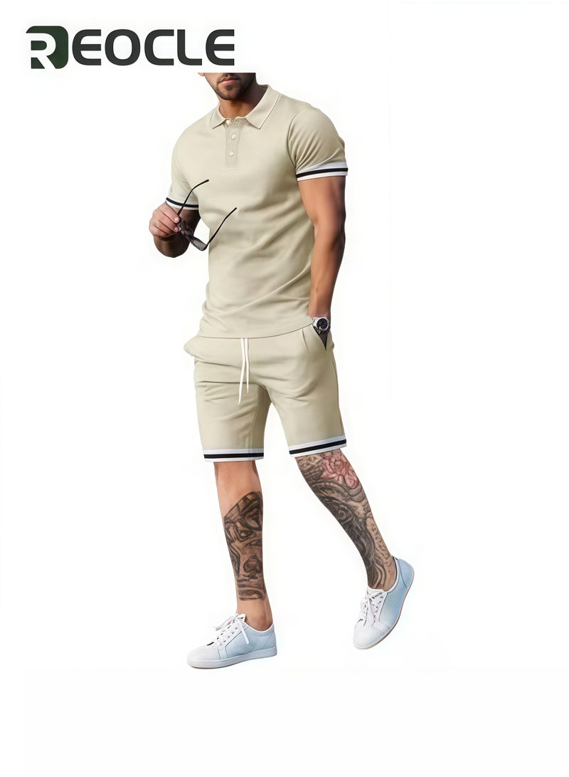 REOCLE Men's Polo Shirt and Shorts Set Summer Outfits Casual Button Down Short Sleeve Suit Shorts Tracksuit 2 Piece - Image 2