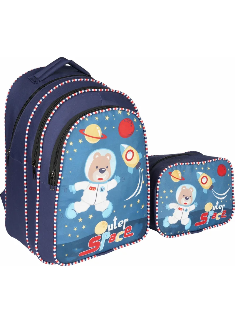 Relaxion Navy Blue Astronaut Primary School Bag with Lunch Box 1113-2