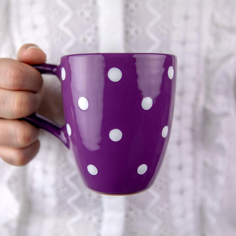 City to Cottage Ceramic Cappuccino Mug with Large Handle 10oz Coffee Mug for Latte Hot Chocholate Tea Daily Morning Dring at Home Office Work Christmas Housewarming Gift Purple Polka Dot - Image 1