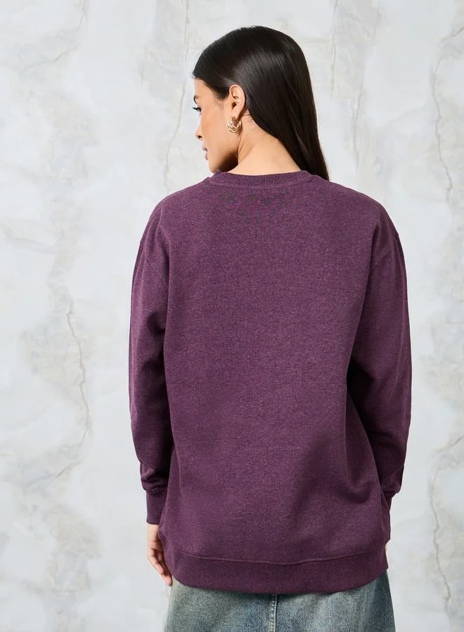 ستايلي Regular Fit Longline Slogan Print Sweatshirt