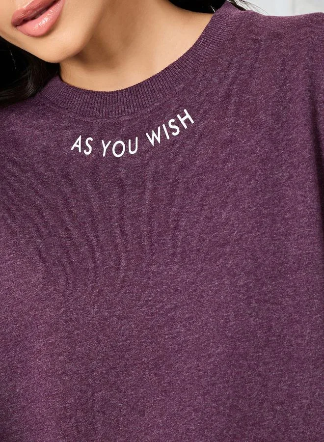 ستايلي Regular Fit Longline Slogan Print Sweatshirt