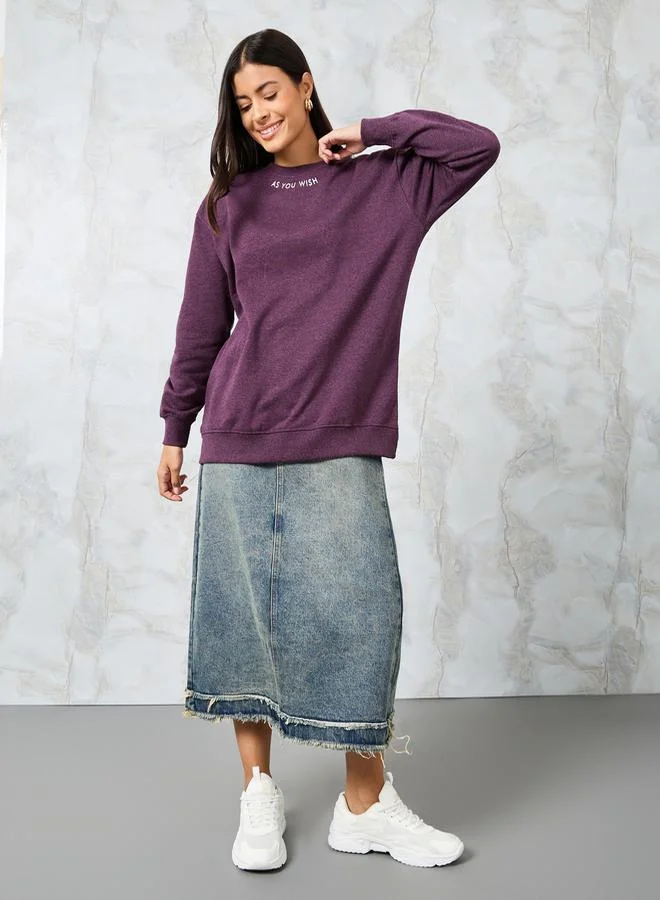 ستايلي Regular Fit Longline Slogan Print Sweatshirt