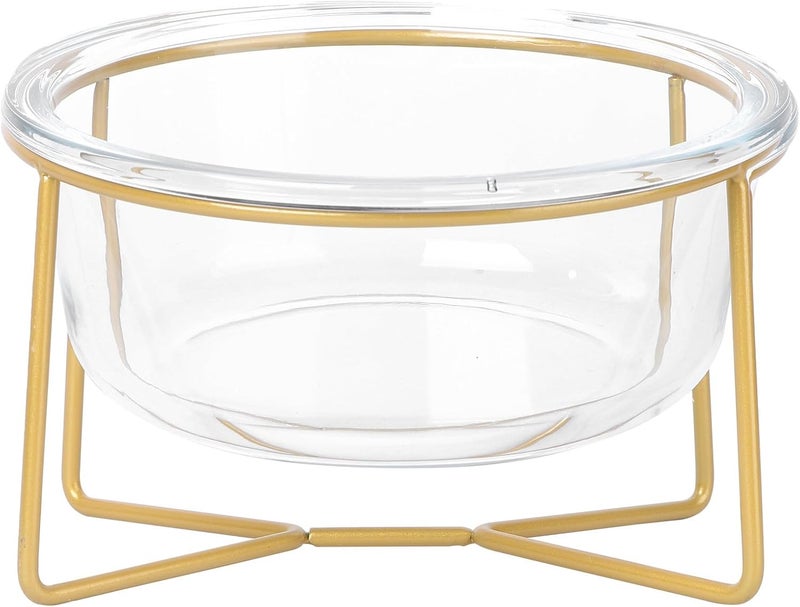 Glass Pet Feeding Bowl with High Base and Oblique Design, 480ml Tilted Raised Dog Cat Food Bowl with Metal Stand for Neck Protection and Elevated Feeding - Image 1
