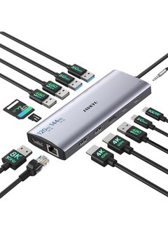 Docking Station 3 Monitors Usb C Triple Display Adapter 3X 4K Screen Support Single Displayport 8K 30Hz 100W Pd Hdmi Ethernet Usb 3.0 Audio Compatible With Windows Usb C Laptops