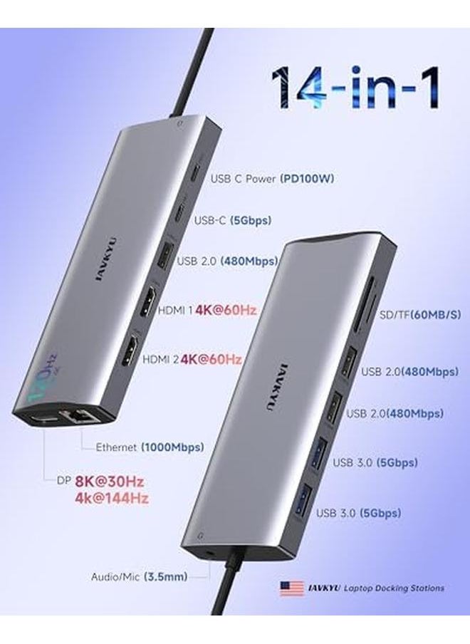 erorex - Docking Station 3 Monitors Usb C Triple Display Adapter 3X 4K Screen Support Single Displayport 8K 30Hz 100W Pd Hdmi Ethernet Usb 3.0 Audio Compatible With Windows Usb C Laptops - Image 1