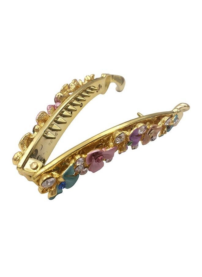 Lizzie Kay - 2PCS Floral Rhinestone Banana Hair Clip Claw Ponytail Holder Maker Styling for Women - Image 1