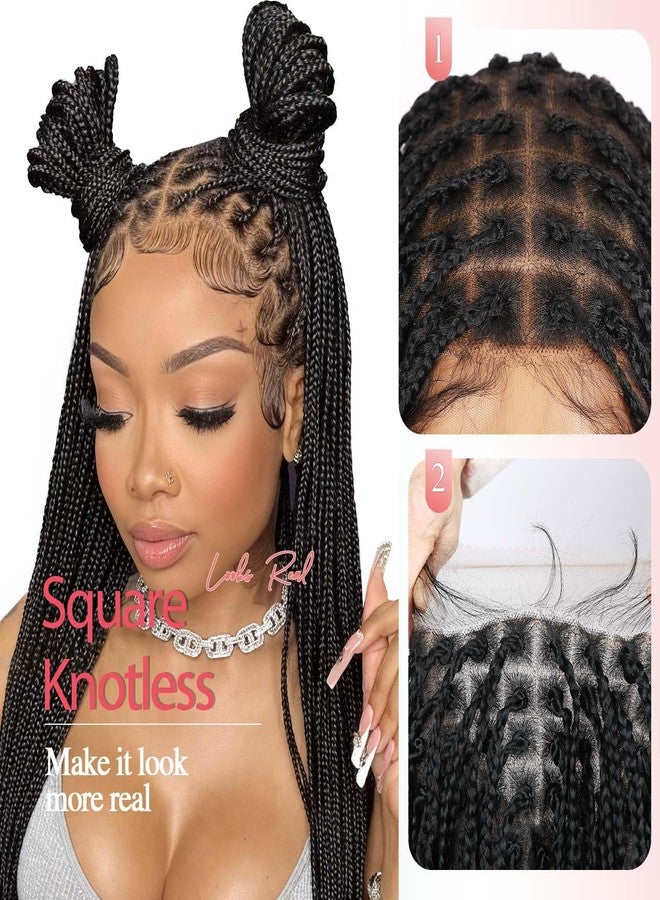 Fancy Hair 32" Braided Wig Square Knotless Box Braided Wigs for Black Women Full Double Lace Glueless Braids Wig with Baby Hair Synthetic Black Braided Wig for African American Women - Image 2