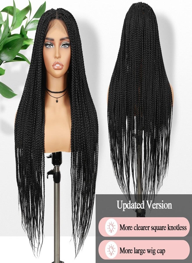 Fancy Hair 32" Braided Wig Square Knotless Box Braided Wigs for Black Women Full Double Lace Glueless Braids Wig with Baby Hair Synthetic Black Braided Wig for African American Women - Image 3