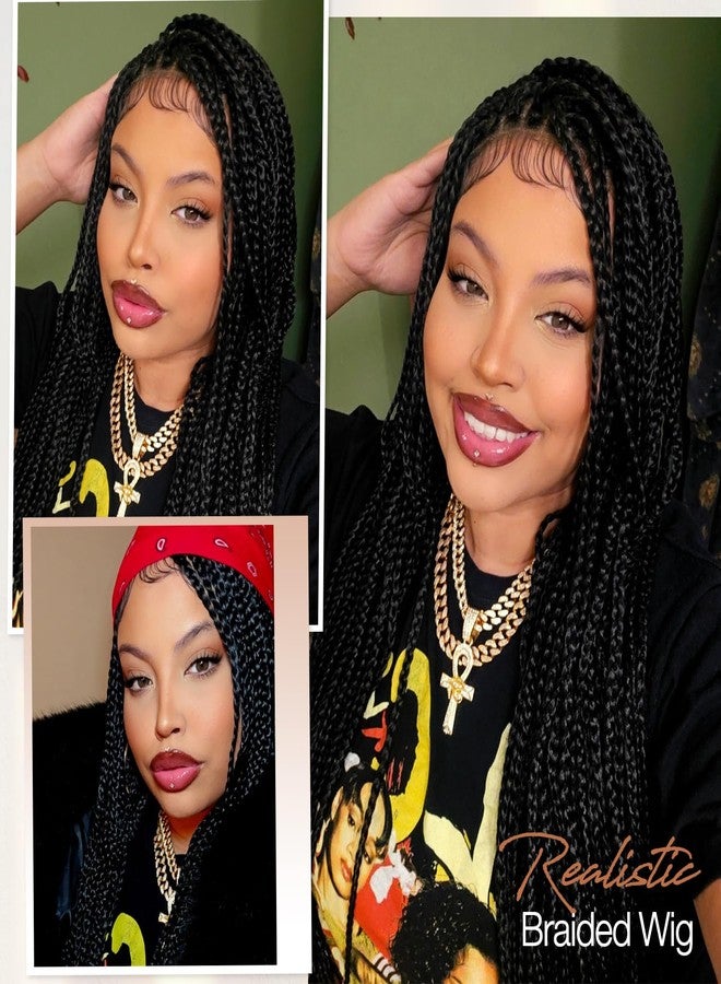Fancy Hair 32" Braided Wig Square Knotless Box Braided Wigs for Black Women Full Double Lace Glueless Braids Wig with Baby Hair Synthetic Black Braided Wig for African American Women - Image 4