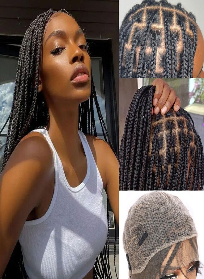 Fancy Hair 32" Braided Wig Square Knotless Box Braided Wigs for Black Women Full Double Lace Glueless Braids Wig with Baby Hair Synthetic Black Braided Wig for African American Women - Image 1